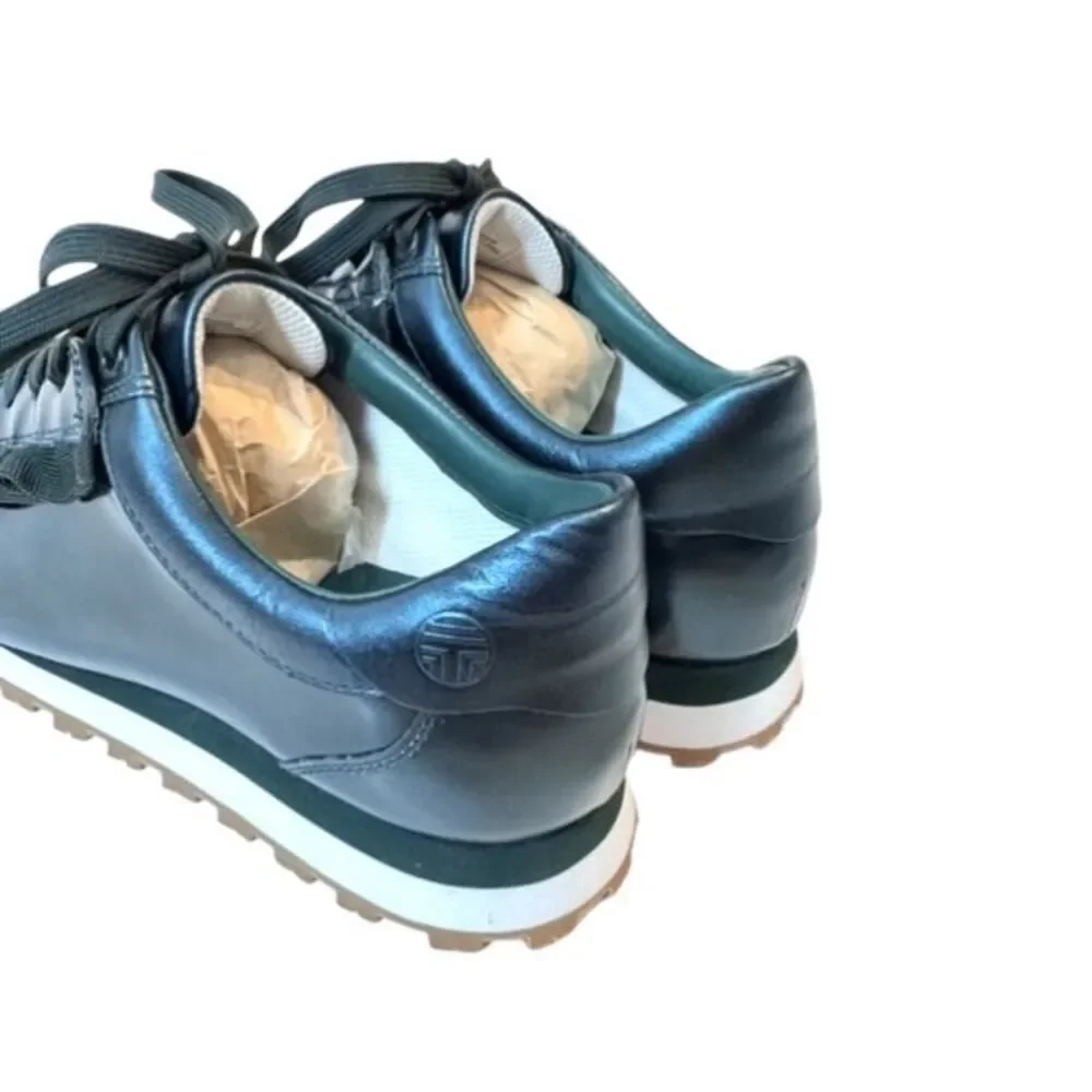 Tory Burch Ruffle Trainer Sneaker Metallic Green Leather Women’s 8.5 New No Box